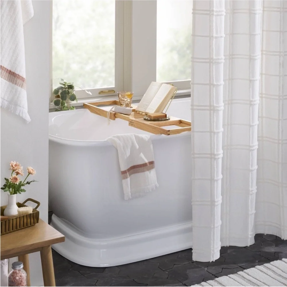 Hearth & Hand Expandable Wood Bathtub Wooden Bath Tray Natural Cup Holder NEW